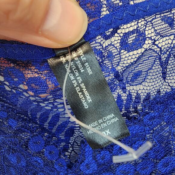 iCollection Lace Babydoll Chemise Size 3X Blue Mesh V-neck Stretch Sexy Coquette - Picture 12 of 14
